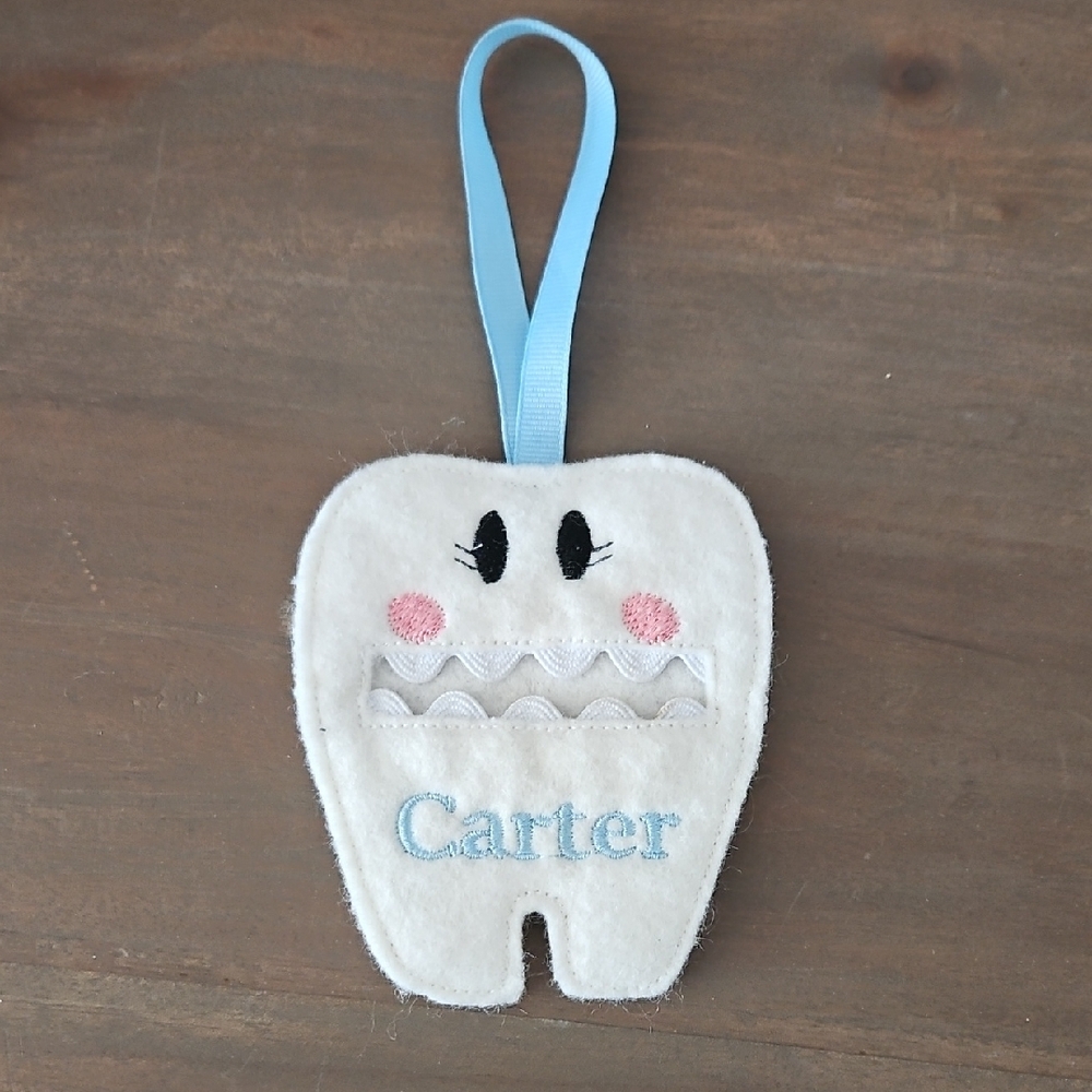 Cartier Cream Tooth Fairy Pillow with Blue Embroidery